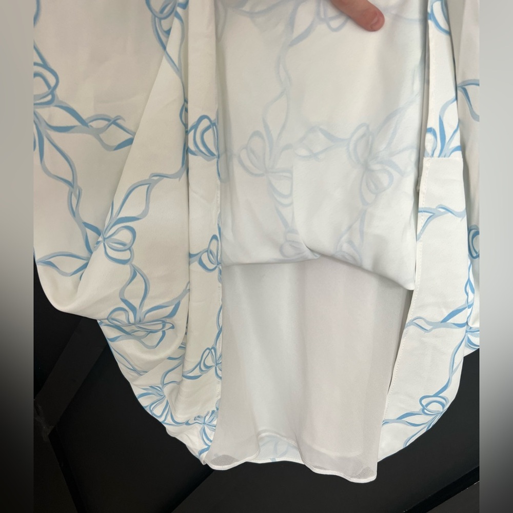 Glamorous Maxi Dress in White with Blue Ribbon Print, Size 6 - Picture 7 of 9